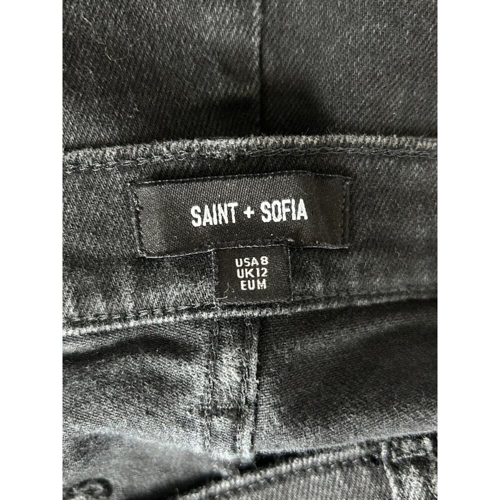 Saint + Sofia Bowie Stretch Flare Jeans Black Wash Patch Pocket Size 8 - Picture 6 of 10